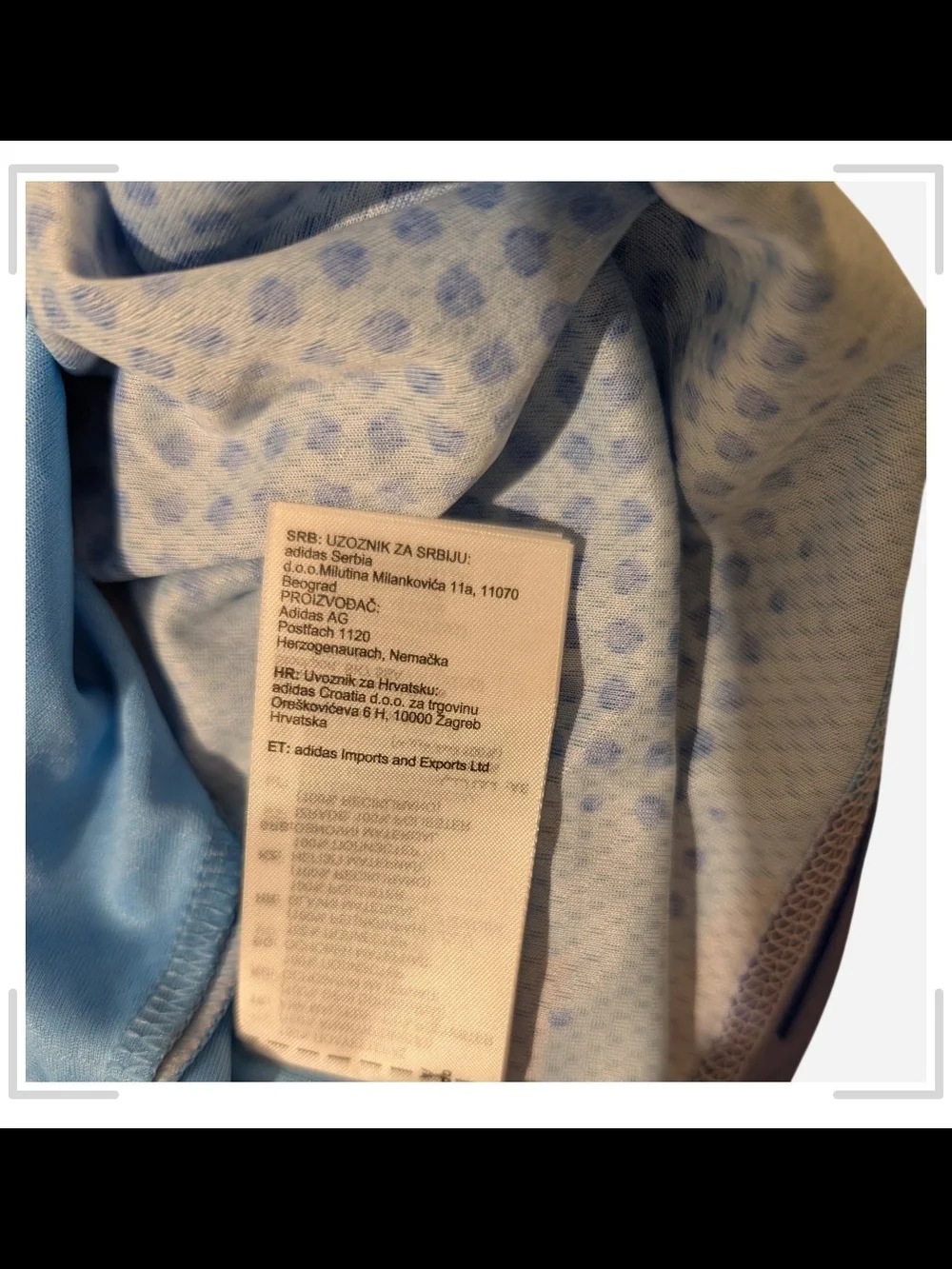 adidas Light Blue Athletic Top with Pink Dot Print and Navy Trim